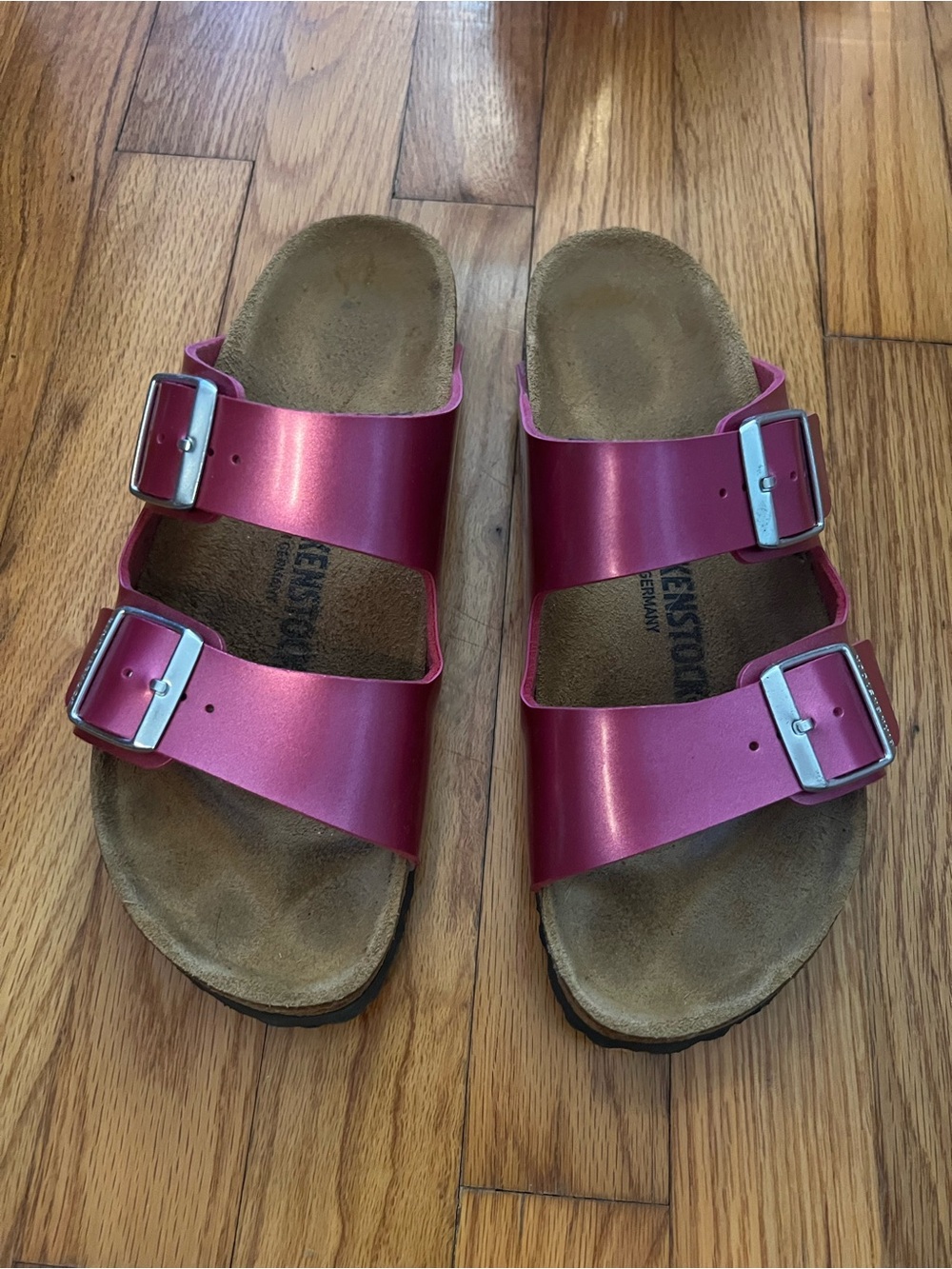 Birkenstock Arizona Two-Strap Sandal in Metallic Pink